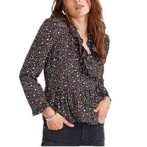 Madewell Silk Ruffle-Hem Wrap Top in Starry Night Size Medium